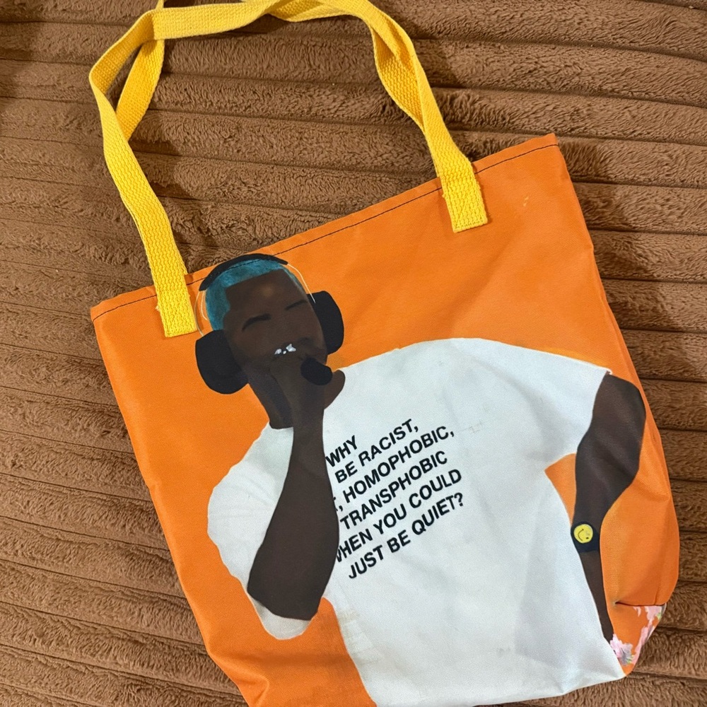 Orange Tote Bag with Yellow Handles